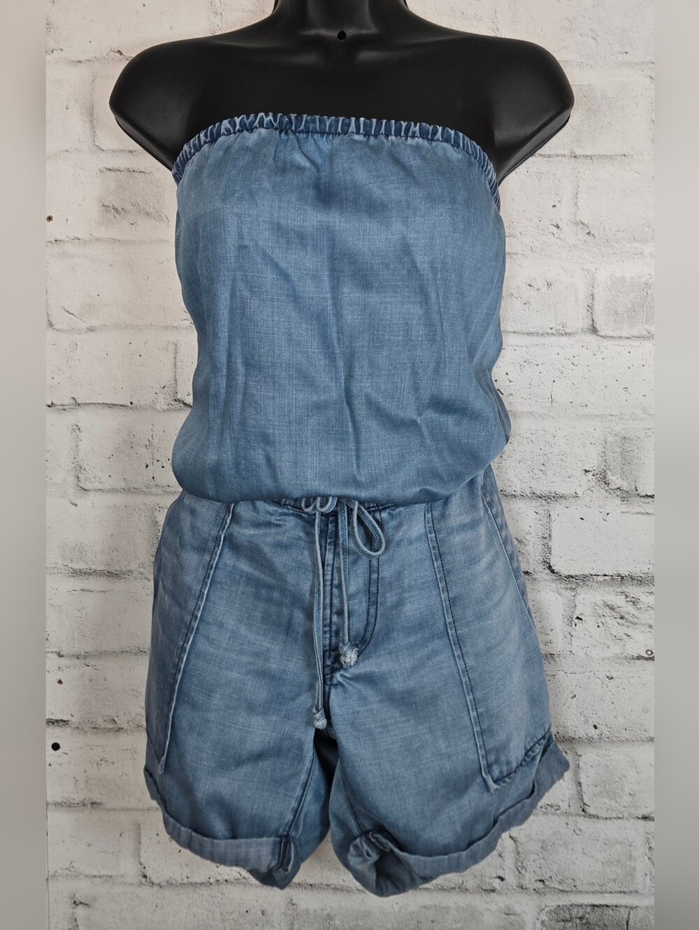 Hudson Strapless Chambray Romper Drawstring Waist Size 27